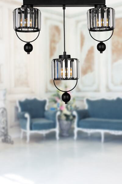 Begüsa Arin 3.lü Lux Kristal Siyah Sıralı Avize