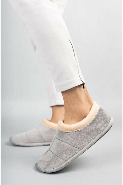 ALTUN TERLİK Unisex Winter Black/powder/gray Slippers with Wool Inside