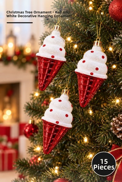 Yenilig Set of 15 Christmas Tree Ornaments Featuring Santa Hats – Red and Whi...