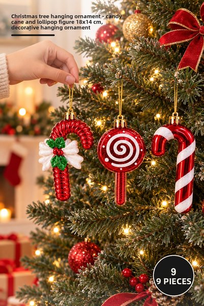 Yenilig Set of 9 Christmas Tree Hanging Ornaments – Candy Cane and Lollipop S...