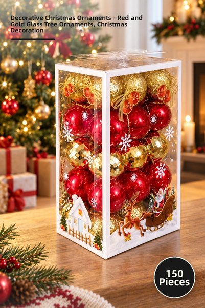 Yenilig 150 Decorative Christmas Balls – Red and Gold-Colored Fir Tree Hangin...