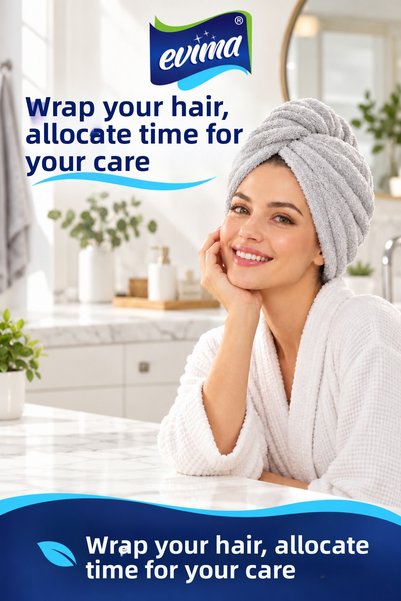 EVİMA Microfiber Hair-Drying Towel and Cap – Single-Button, Gray