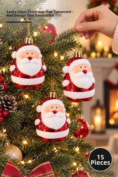 Yenilig 15 Santa Claus-Themed Christmas Tree Ornaments – Red Design Tree Orna...