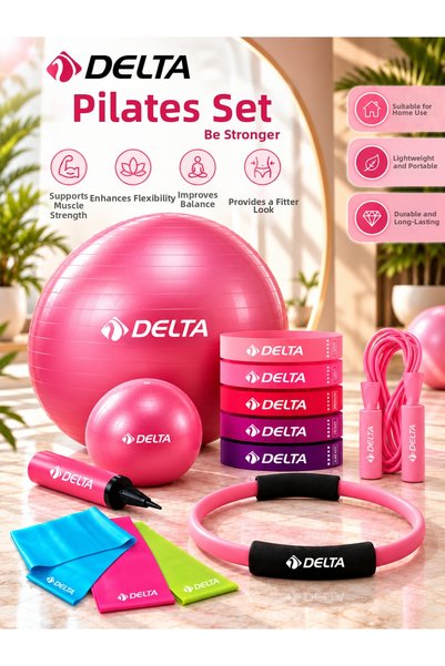 Delta Pilates Cardio Set – 35 cm Hoop + 5 Different Resistance Levels of Late...