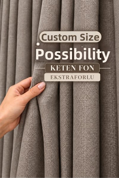 Yuka Taupe Color Premium Linen Drapery Curtain with Drawstring Ruched Hem, No...
