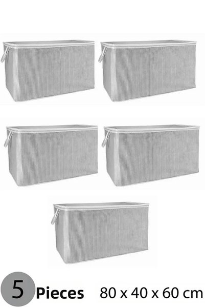 Tasarım (5 Pcs) Gray Striped Zippered Mega Size Storage Bag Pillow-Quilt-Clot...