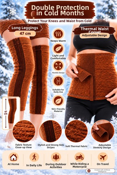 FitOnly Long Wool Knee Brace (47 cm) and Thermal Support Set – Winter-Ready, ...