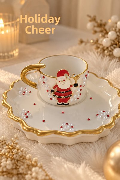 luxurychampagnetr New Year's Gift Featuring a Santa Claus Figurine: Gold-Deta...