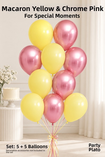 Marlon Balon مجموعة بالونات لاتكس صفراء ووردية كروم، 10 قطع، مقاس 11 بوصة، 5+...