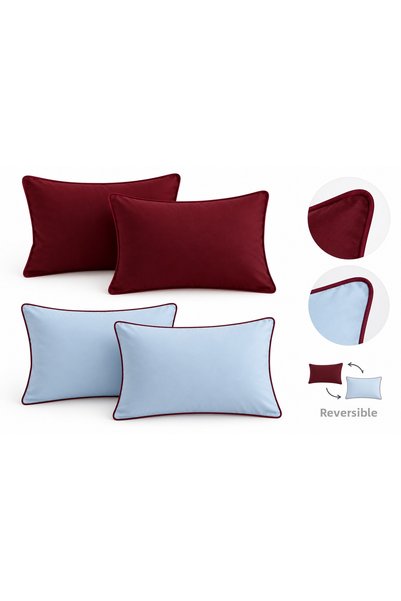 calinahome Burgundy and Blue Reversible Pillowcase (100% Cotton)