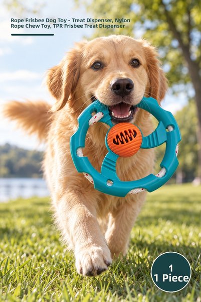 Yenilig 1 Rope Frisbee Dog Chew Toy – Durable TPR Chew Toy, Treat Dispenser, ...