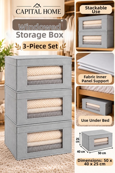 Capital Home 3-Piece Set: Multi-Purpose Organizer Bag + Storage Box with Clea...