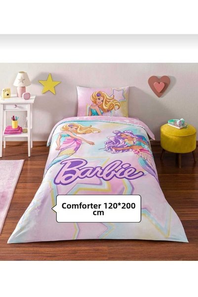 Taç Barbie Mermaid Fitted Sheet, 120x200 cm Duvet Cover Set