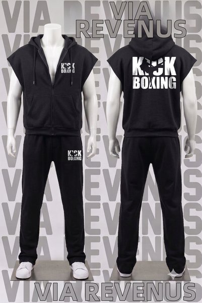 Vordevia Kick Boxing Front and Back Printed Sleeveless Zippered Hooded 3 Thre...