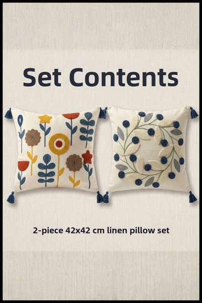 cottoncloth غطاء وسادة مزخرف بنقشة نجمة زرقاء وزهرة أقحوان زرقاء، مع سحاب مخف...