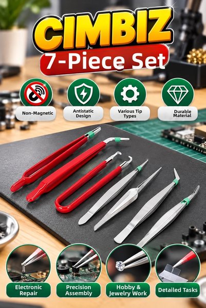 canrodi 7-Piece Antistatic Precision Tweezers Set – Non-Magnetic with Various...