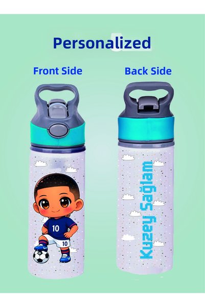 DKDZ SHOP Blue Water Bottle with Metal Straw - 600 ml. - 003