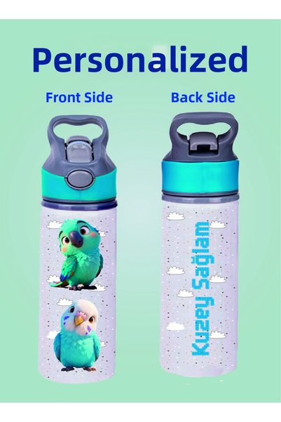 DKDZ SHOP Blue Water Bottle with Metal Straw - 600 ml. - 013