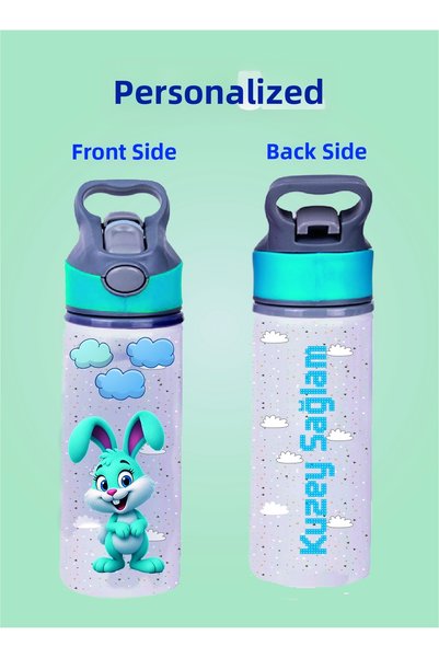 DKDZ SHOP Blue Water Bottle with Metal Straw - 600 ml. - 002
