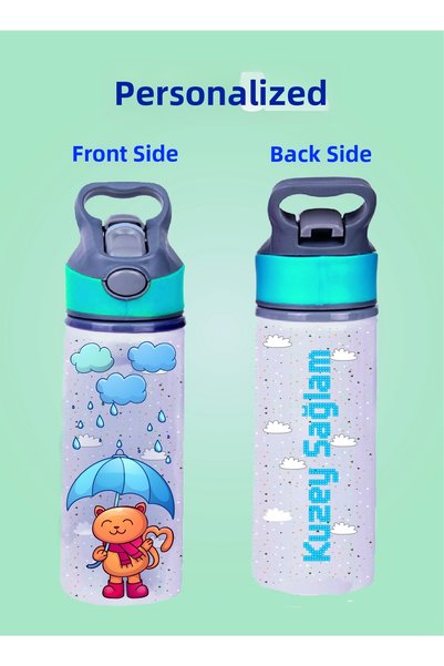 DKDZ SHOP Blue Water Bottle with Metal Straw - 600 ml. - 001
