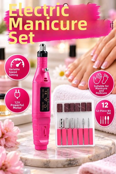canrodi 12V Electric Manicure, Pedicure, and Nail File Machine – Variable-Spe...