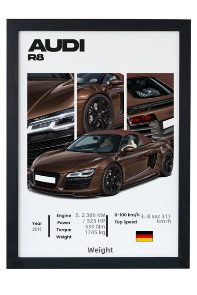 gxe.art Audi R8 Maro Motor Central Design Supercar Poster Tablou cu Ramă Neag...