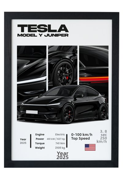 gxe.art Tesla Model Y Juniper SUV electric negru, poster cu ramă neagră, deco...