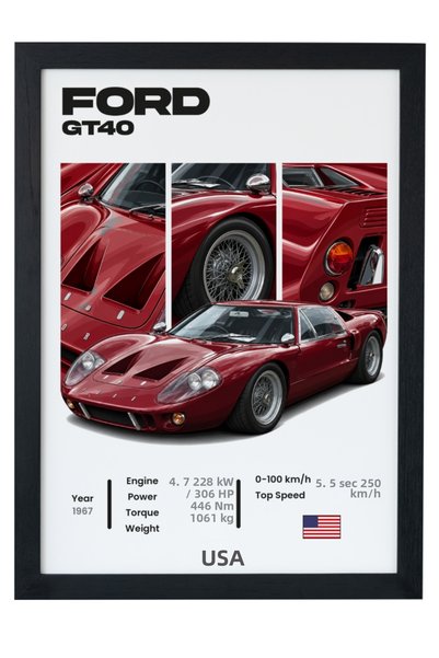 gxe.art Ford GT40 Roșu Legenda Cursei de la Le Mans Poster cu Ramă Neagră Tab...