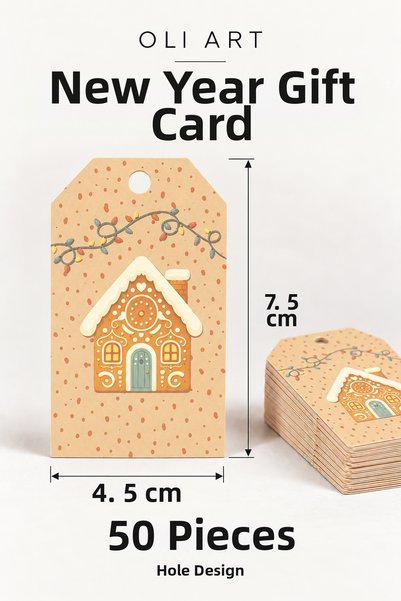 OLİ Art Cream-Colored Cookies with House Design, Perforated New Year's Gift C...