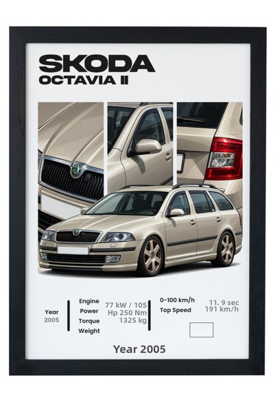 gxe.art Skoda Octavia II Classic Station Wagon Poster cu ramă neagră, tablou,...