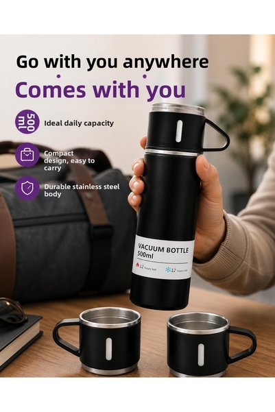 TheGencoo Steel Thermos Cup Set |   500 ml Capacity, Non-Slip Base, Gift Boxed