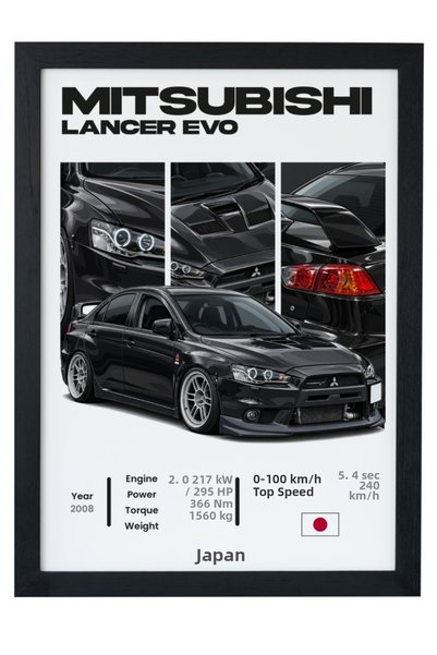 gxe.art Mitsubishi Lancer Evo Poster cu ramă neagră Rally, decor de perete