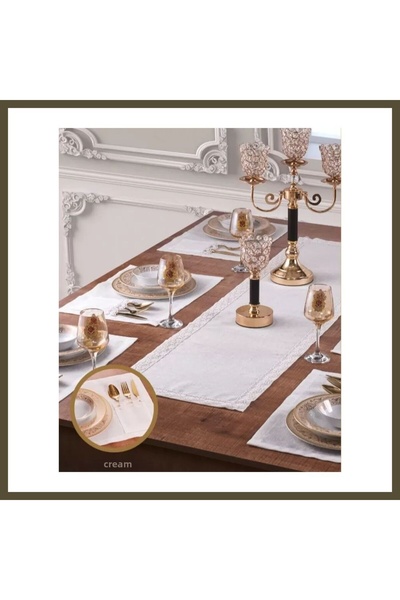 northcity n 7-Piece Dinner Set for 6 People, Cream-Gold Table Runner, Simple ...