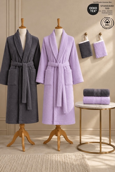 Ellaline Eldy 6-Piece Family Bathrobe Set, 100% Certified Cotton Striped Bath...