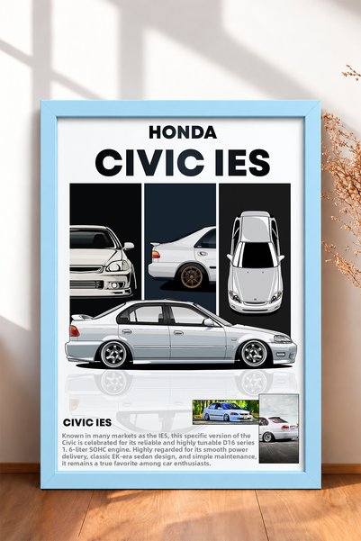 HOMEPACK White Classic Japanese Sedan Framed Art Print Car Poster for Garage ...