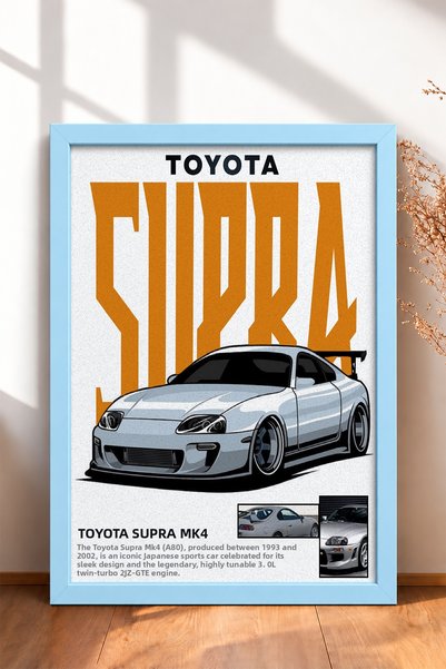 HOMEPACK Silver Japanese Sports Car Poster with Orange Text in a Frame—Car Po...
