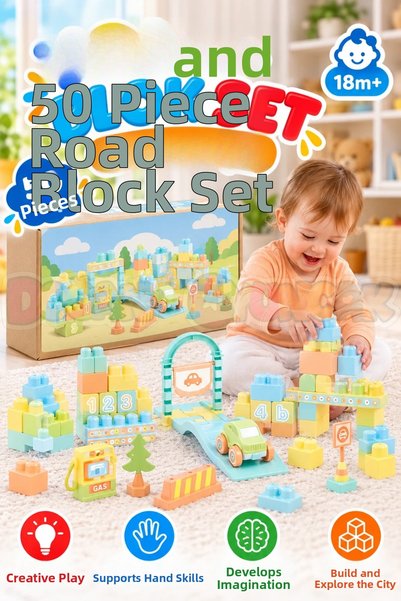 Doğan Oyuncak Dünyası Dolu 5235 Road and Block Set: 50-Piece Educational Buil...