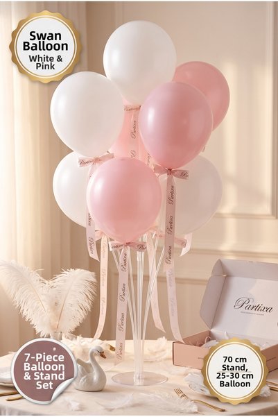 Partixa Swan Fairy Tale Concept Balloon Stand Set: 70 cm Table Stand, 7 Latex...
