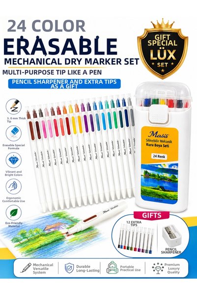 BİLGİ K K 24-Color Erasable Mechanical Dry-Erase Marker Set, 3 mm Versatile M...