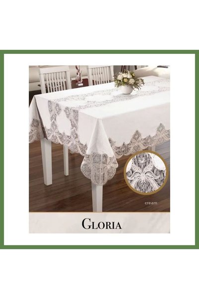 Hobibahçem Gloria Model Cream Linen 160x300 cm Lace Single Tablecloth, Elegan...
