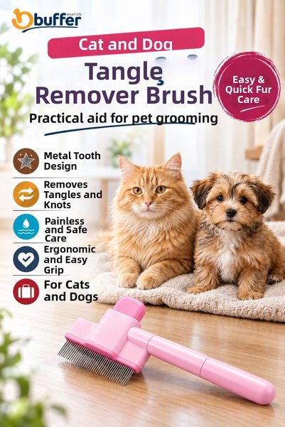 Buffer ® Cat and Dog Matting-Removing Comb, Single-Sided Metal Teeth with Erg...