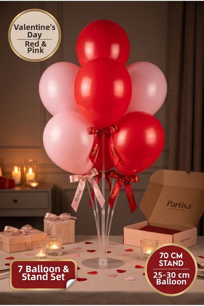 Partixa Valentine's Day Romantic Table Balloon Stand Set: 70 cm Stand, 7 Late...