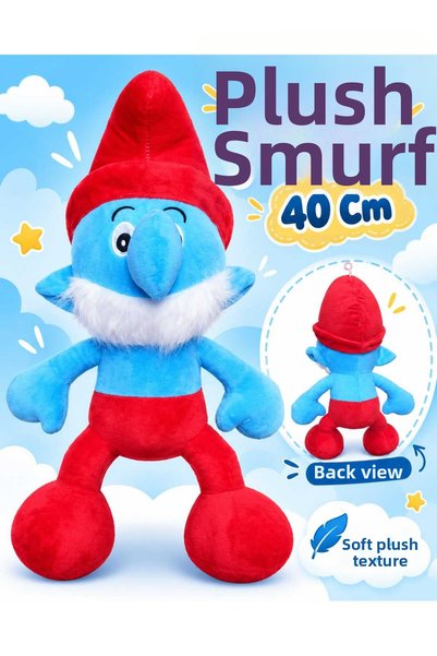 Hepsilazım Plush Smurfs: Papa Smurf, Smurfette, Smurf with Glasses, Smiling S...