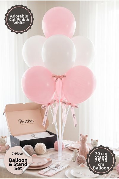 Partixa Cute Cat-Themed Balloon Stand Set: 70 cm Table Stand, 7 Latex Balloon...