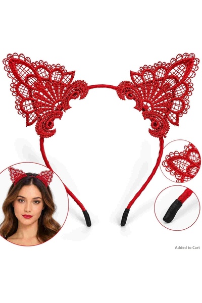 ZERO LAND Spt-Gld Red Lace Ear Crown – Party and Costume Accessory (214432)