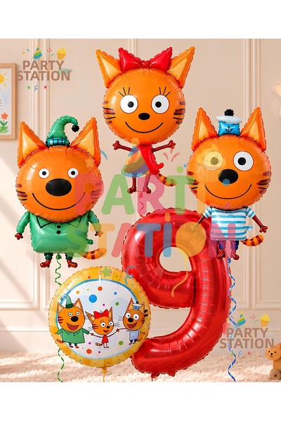 Parti Station Ki̇d-E-Cats Concept 9-Year-Old Foil Balloon Set, 5 Pieces, Kid ...