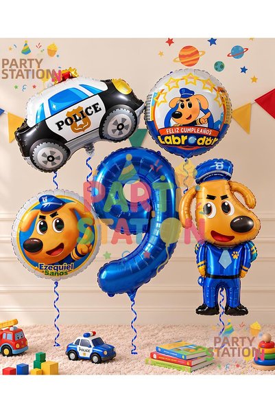 Parti Station Sheriff Labrador Dog Concept 9Th Birthday Balloon Set, 5 Pieces...