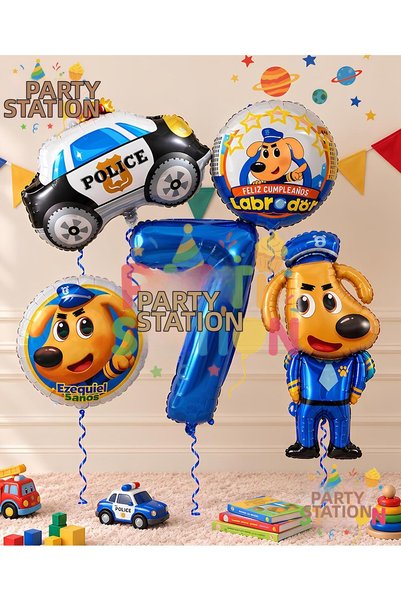Parti Station Sheriff Labrador Dog Theme 7Th Birthday Balloon Set, 5 Pieces, ...