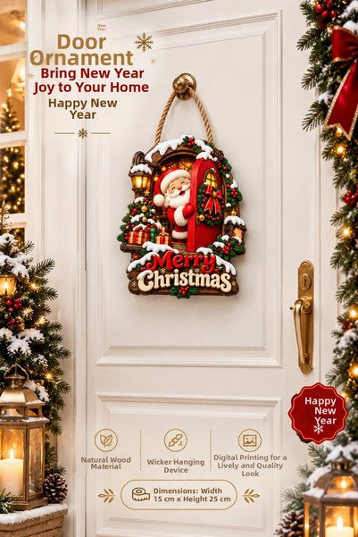 OKAVANGO Round Star-Shaped Wooden Christmas Door Ornament, Christmas Decorati...