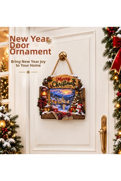 OKAVANGO New Year Decoration, Christmas Wooden Door Ornament, New Year Decora...